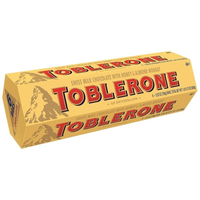Toblerone Swiss Milk Chocolate Bar with Honey & Almond Nougat, 3.52 oz, 6 ct