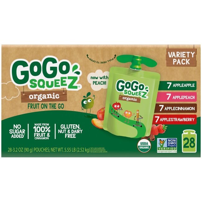 GoGo Squeez Organic Fruit On The Go Variety Pack, 3.2 oz, 28 ct