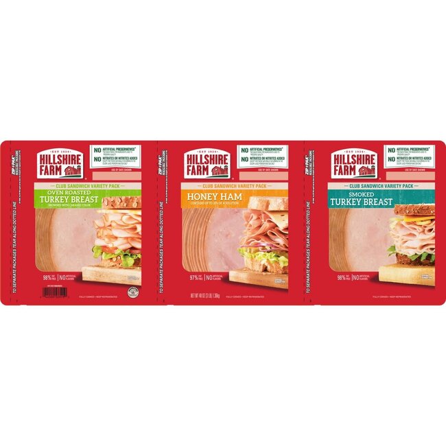 Hillshire Farm Lunchmeat Sliced Club Sandwich Variety Pack, 1 lb, 3 ct