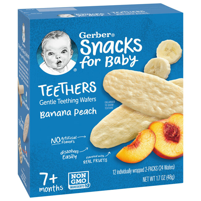 Gerber Teethers Gentle Teething Snacks For Baby Banana Peach Box, 1.7 oz
