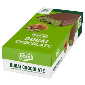 Bolci Bolci Dubai Chocolate Bar Kadayif and Pistachio, 1.05 oz, 32 ct