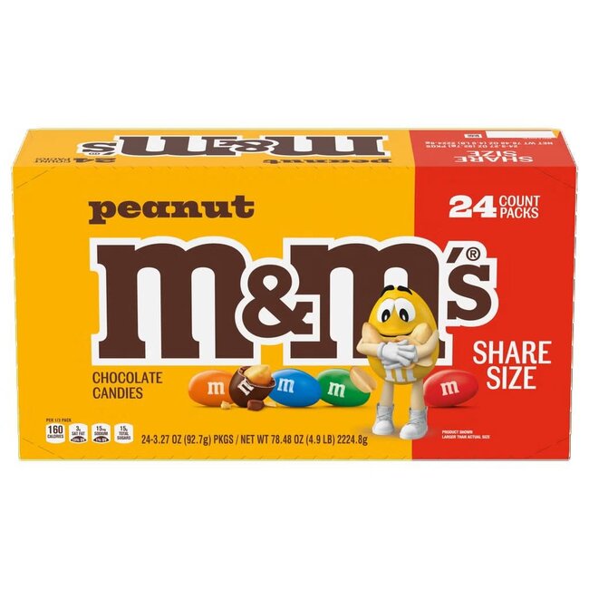 M&M's Chocolate Candy Peanut Share Size, 3.27 oz, 24 ct