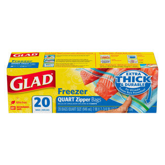 Glad Glad Freezer Zipper Bags Quart Extra Thick, 20 ct, (Pack of 12)