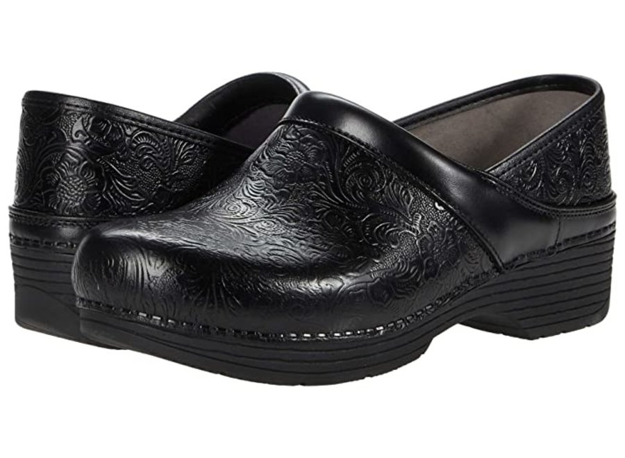 dansko black floral tooled