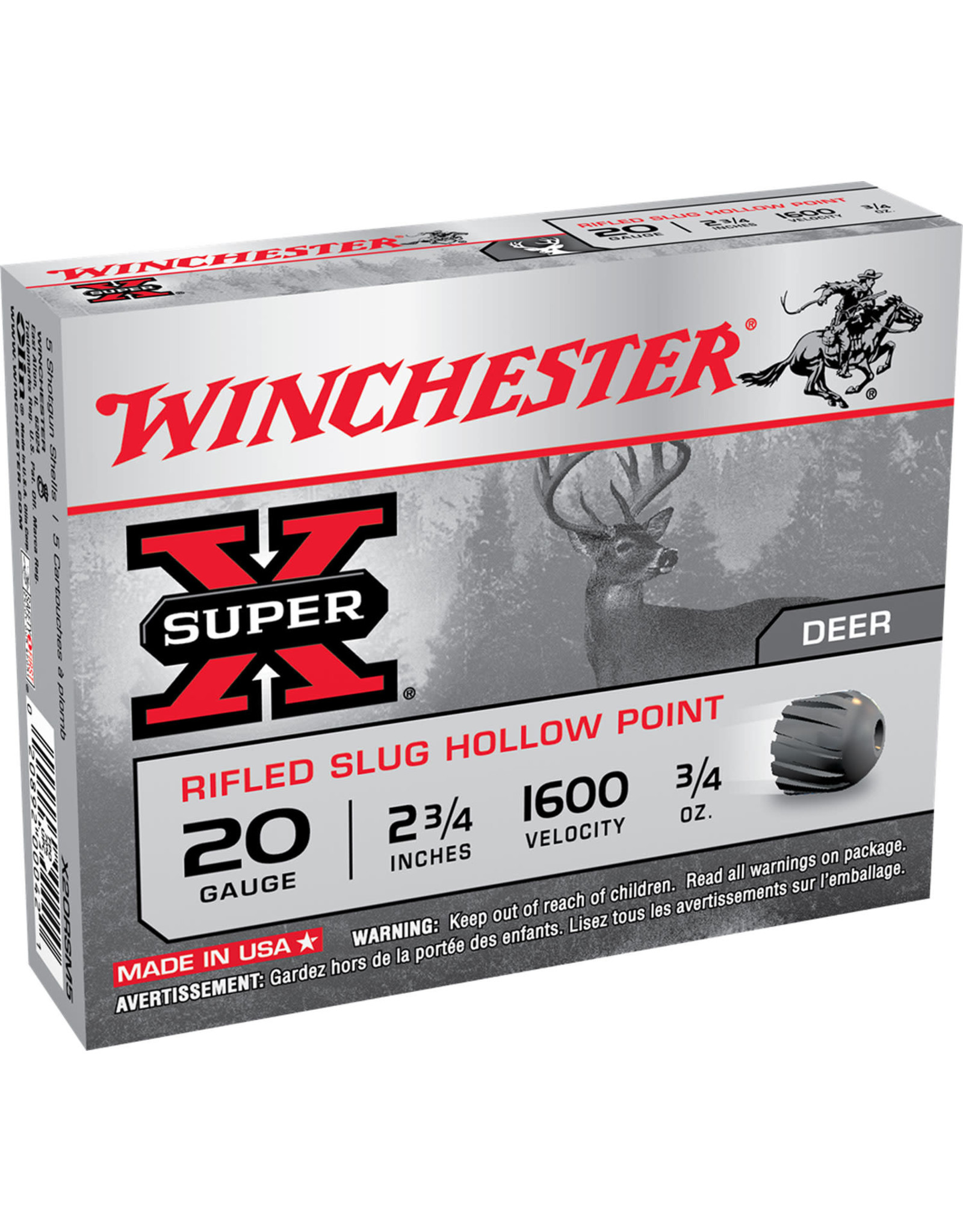 WINCHESTER Winchester Super-X Rifled Slugs 20 Ga  2-3/4"  3/4 oz - 5 Count