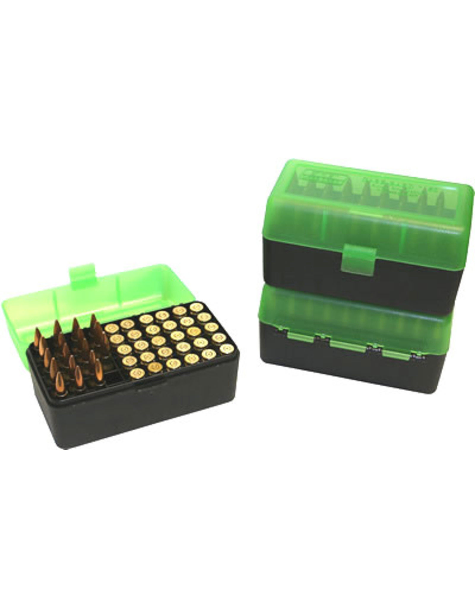 MTM MOLDED PRODUCTS MTM Flip Top - 50 Round Lg Rifle - RMLD-50-16T - Clear Green & Black