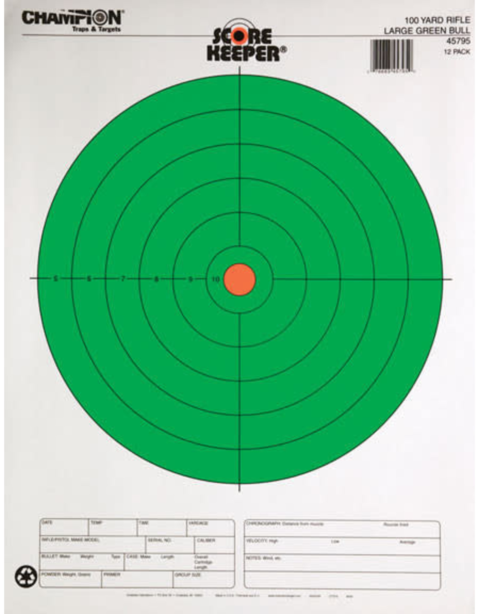 CHAMPION Champion Score Keeper Fluorescent Green Bullseye - 8" - 12 Count