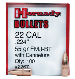 Hornady Traditional .22 Cal (.224") 55 Gr FMJ-BT - 100 Count