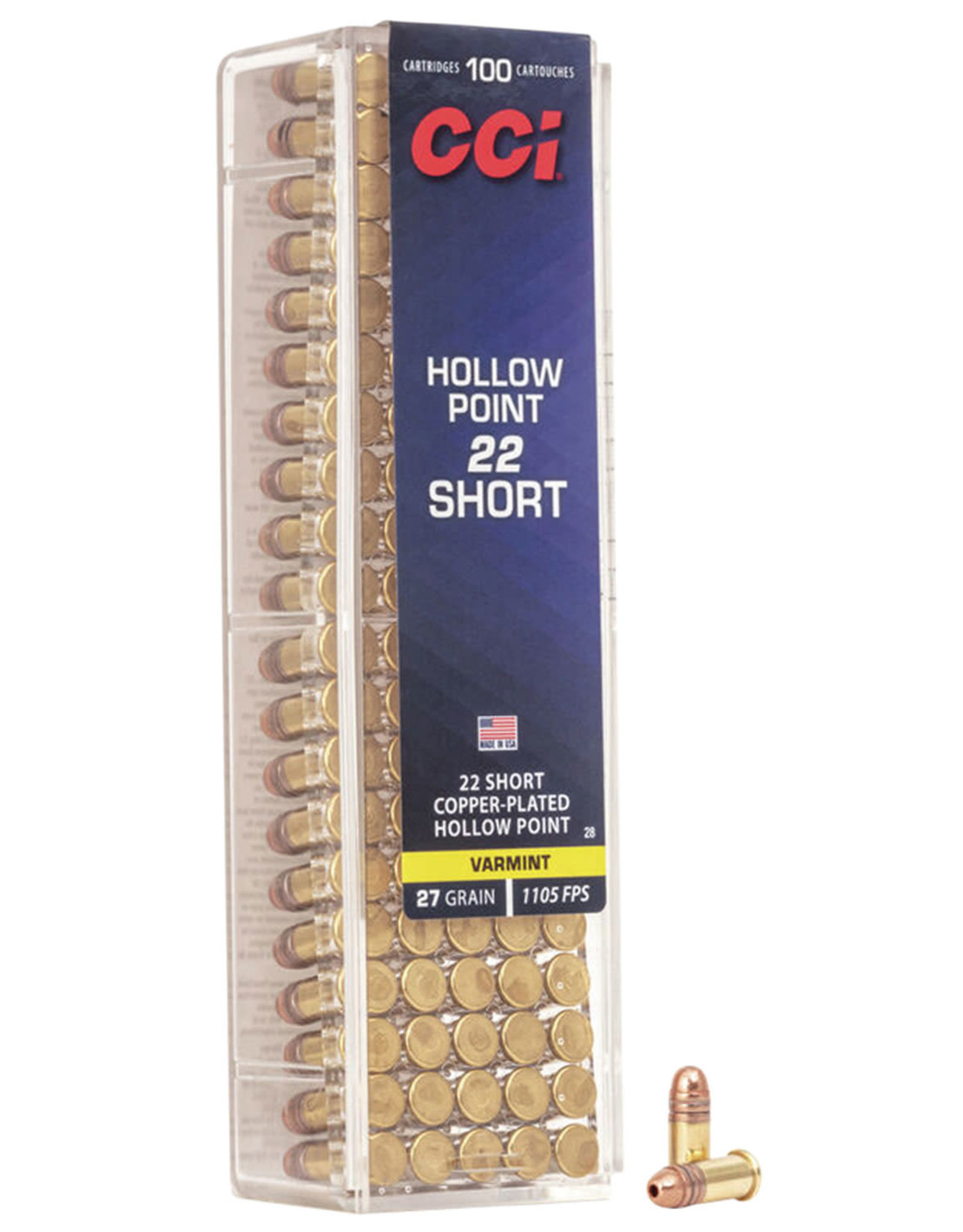 CCI CCI .22 SHORT - 27 Gr Copper Plated HP 1105 FPS - 100 Count