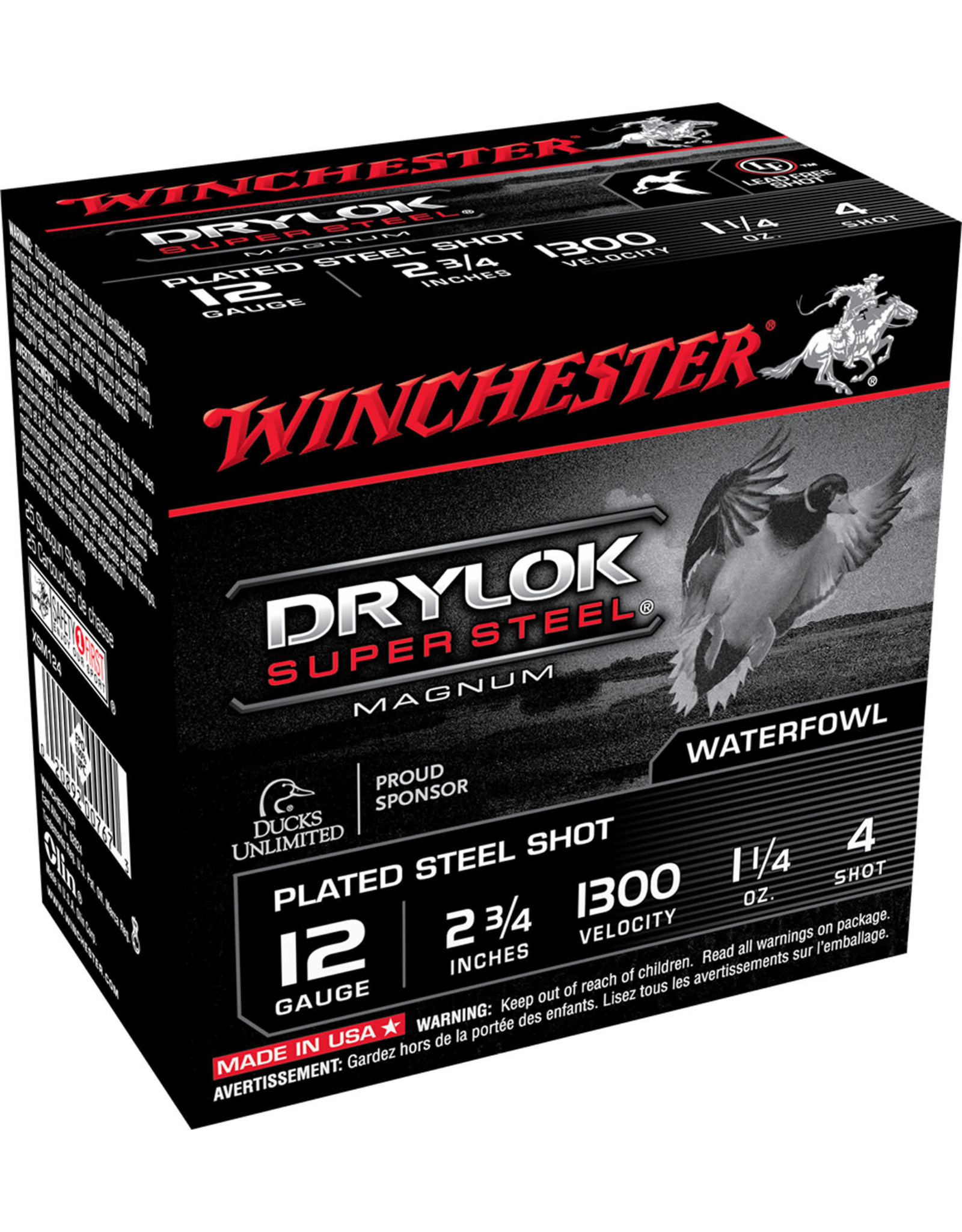 WINCHESTER AMMO Winchester Dry Lok Super Steel 12 Ga 2-3/4" 1-1/4 Oz #4 1300 FPS - 25 Count