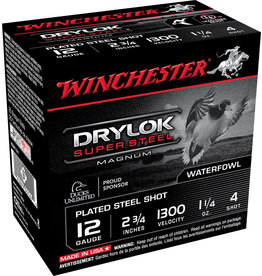 WINCHESTER AMMO Winchester Dry Lok Super Steel 12 Ga 2-3/4" 1-1/4 Oz #4 1300 FPS - 25 Count