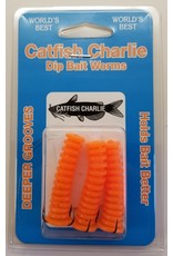 Catfish Charlie Dip Bait Worms - Orange - 3 Count