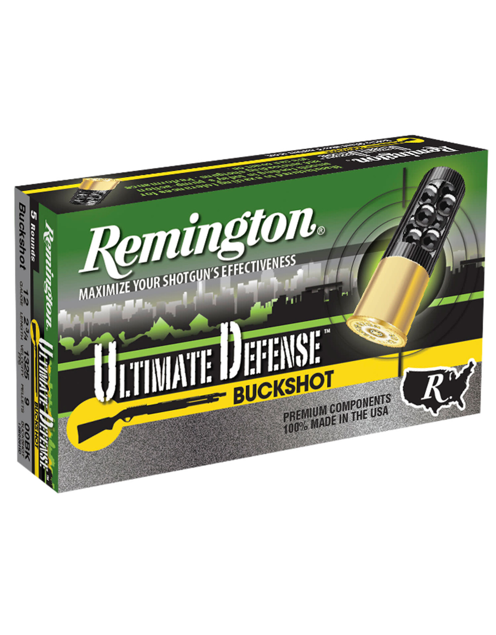 REMINGTON AMMUNITION Remington Ultimate Def. 12 Ga 2.75" 9 Pellets 00 Buck 1325 FPS - 5 Count