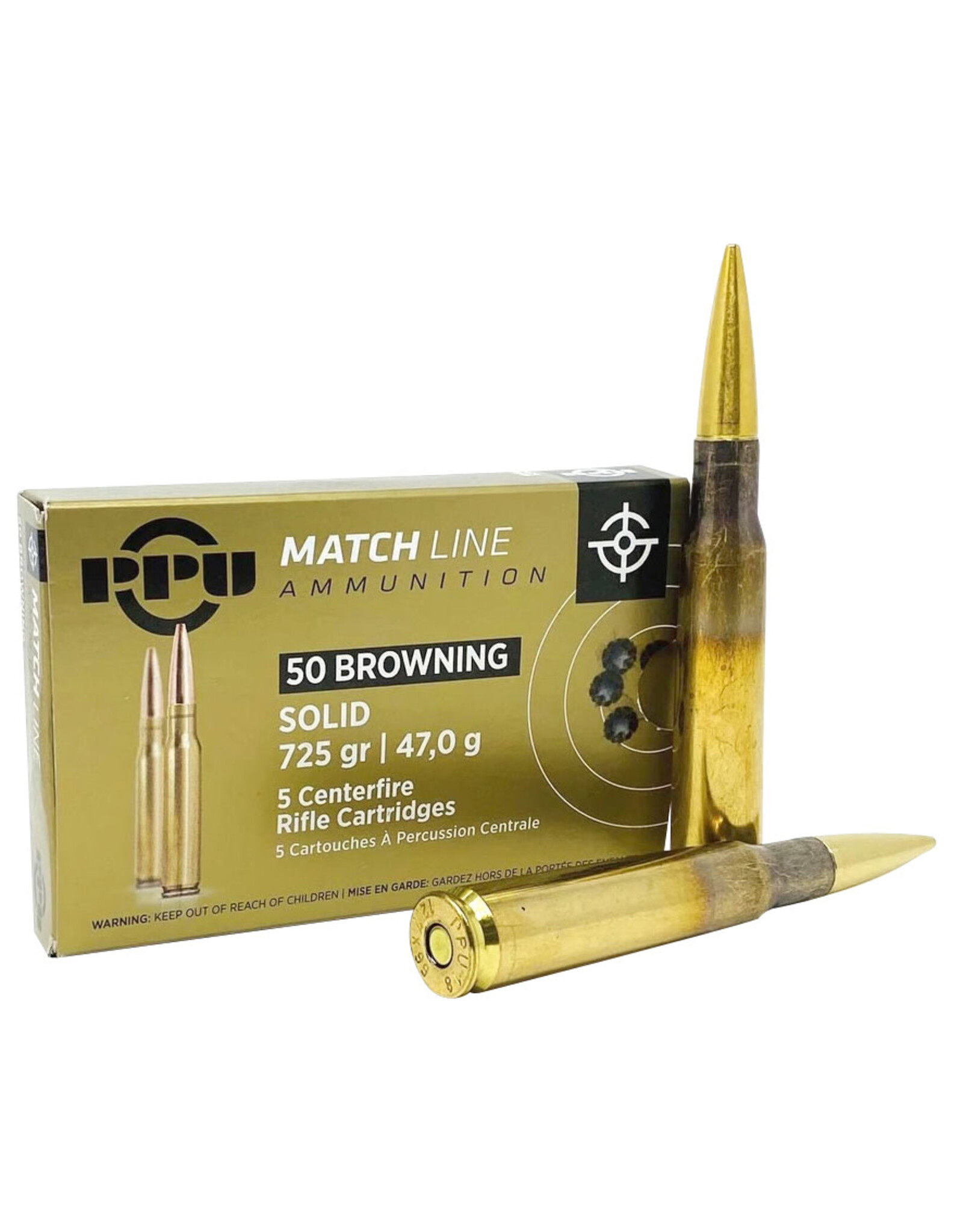 PPU Match Line 50 Browning (50 BMG) FMJ-Solid 725 Gr - 5 Count