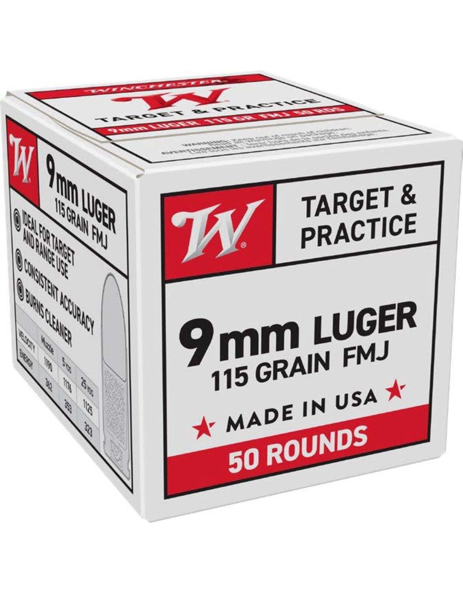 Winchester USA 9mm 115 Gr FMJ - 50 Count