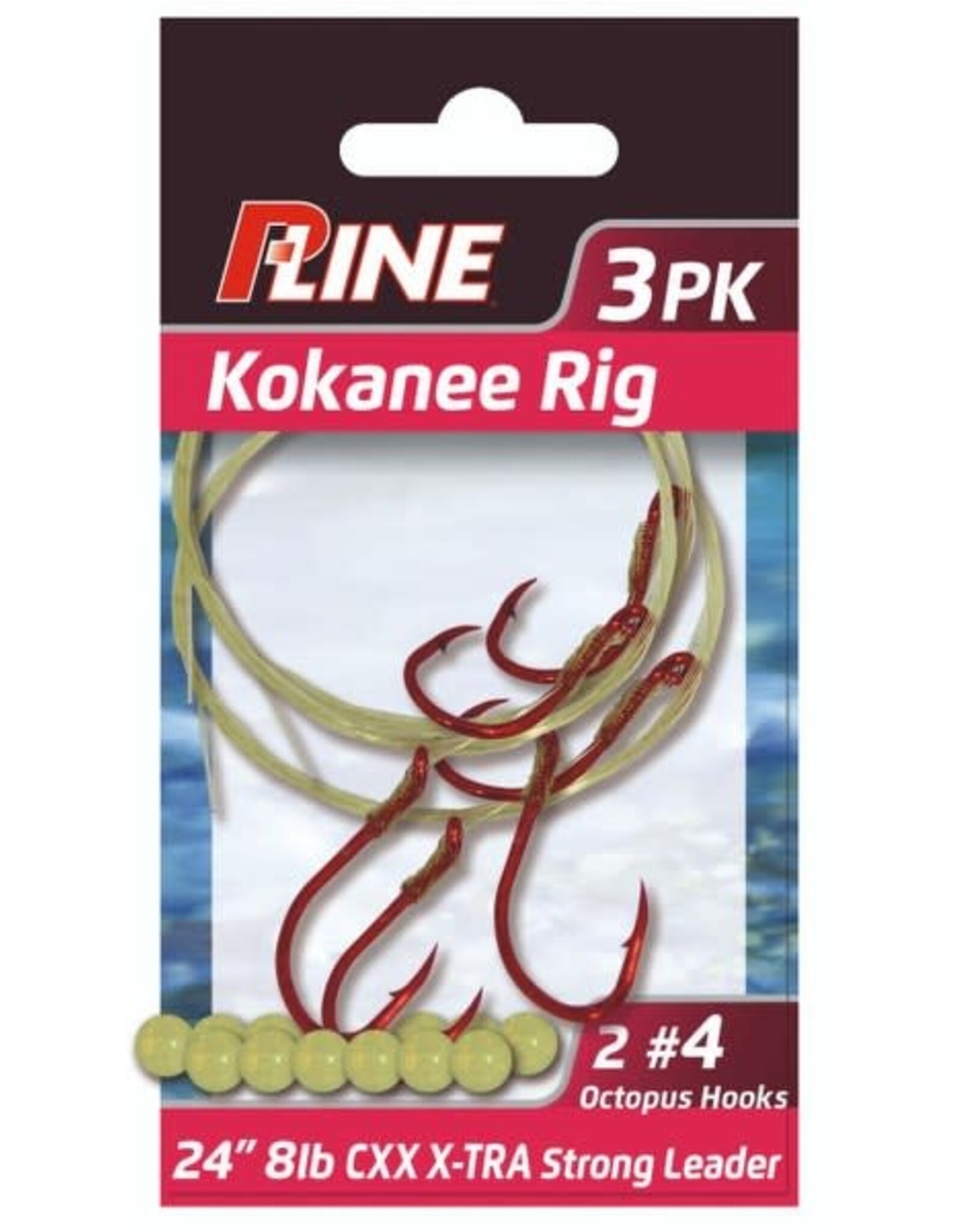 P-Line Kokanee Leader - 2 - #6 Octopus Hooks w/ 24" 8# Leader & Beads