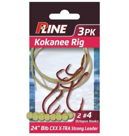 P-Line Kokanee Leader - 2 - #6 Octopus Hooks w/ 24" 8# Leader & Beads