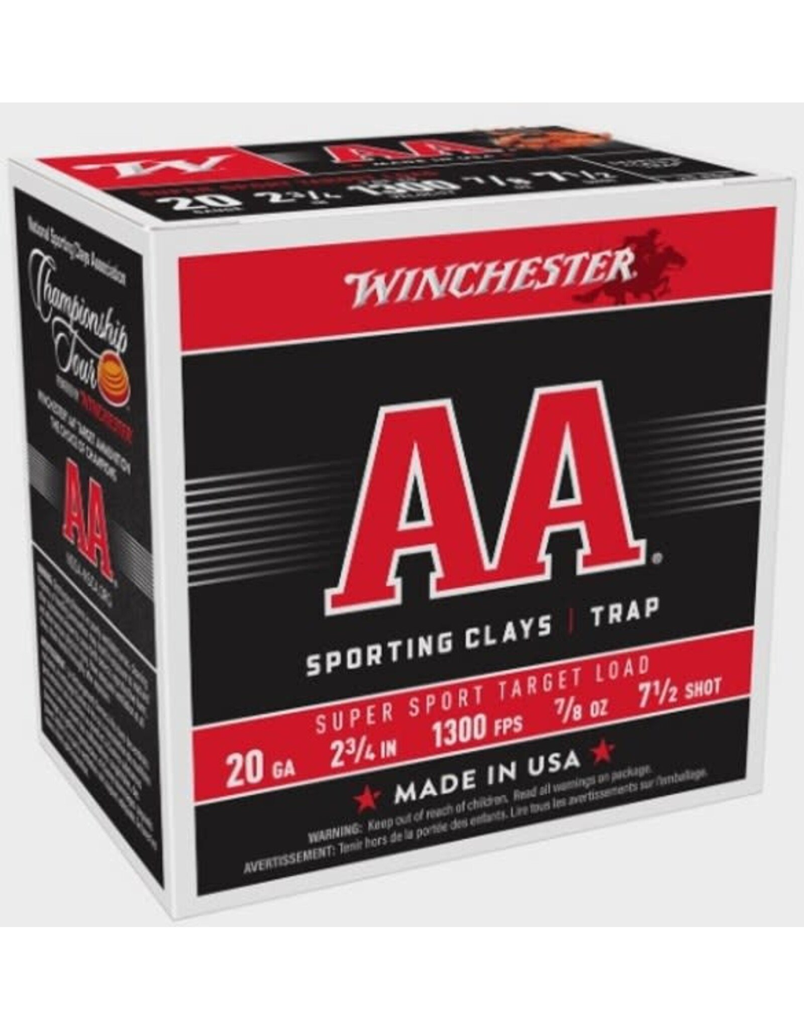 Winchester AA Sporting Clays 20 Ga 2.75" 7/8 Oz #7.5 1300 FPS - 25 Count