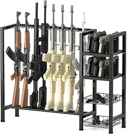 Floor Gun Rack Stand, Vertical Rifle Rack, Freestanding Rifle Stand Display for Home, Holds up to 8 Long Guns and 8 Handguns