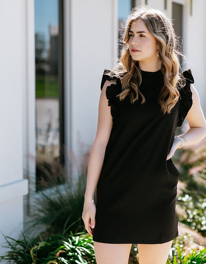 black ruffle sleeve dress
