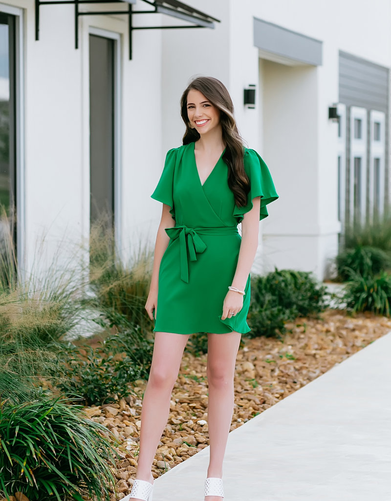 green flutter sleeve dress