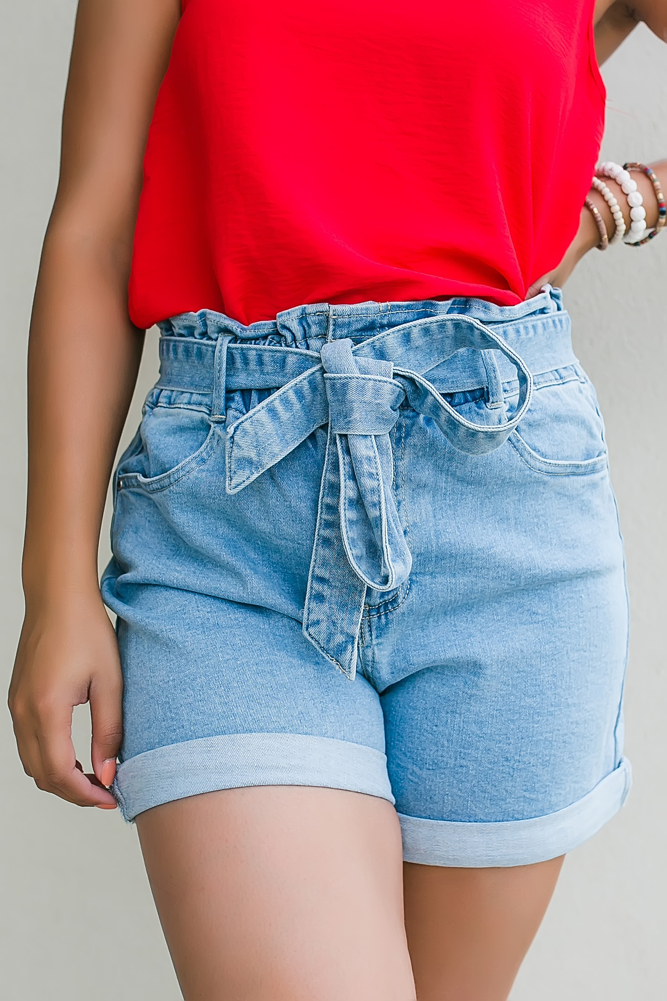 denim belted shorts