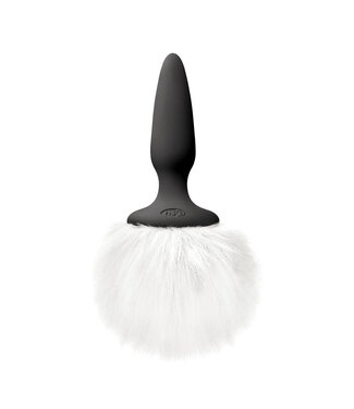 ECN Bunny Tails Mini Silicone Butt Plug - White Fur - Black