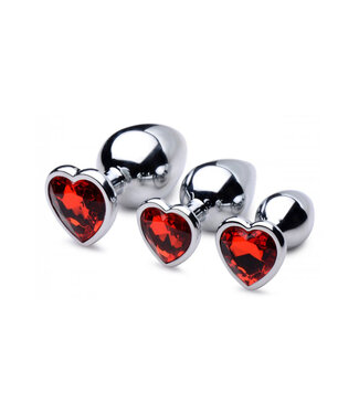 ECN Booty Sparks Gemstones Red Jasper Hearts Anal Plug Set (3 pieces) - Red