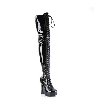 PLS Lace Up Stretch Thigh High Chunky Boots