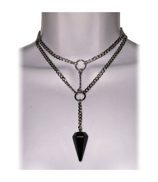 SKL Black Onyx Pendulum Stainless Double Chain Necklace
