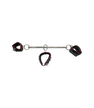 HI Lockable Padded Leather Wrist & Collar Spreader Bar Bk/Red