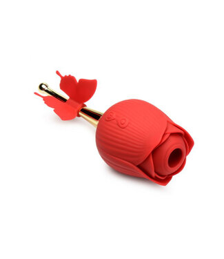 ECN Inmi Bloomgasm Flutter Rose Rechargeable Silicone Sucking Rose with Butterfly Teaser - Red/Gold