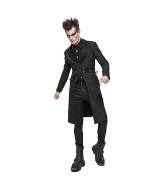 WF Gothic Long Blazer Coat With Asymmetrical Side Lace Waist Tie & Safety Pins Detail