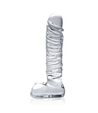 ECN Icicles No. 63 Veins Textured Glass Dildo with Balls 8.5in - Clear