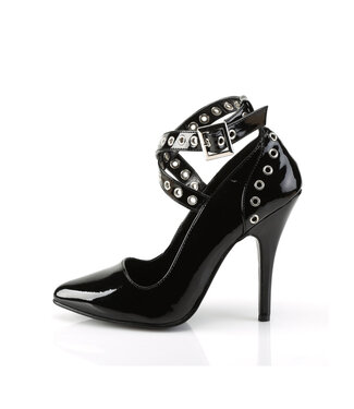 PLS PVC Pointy Pumps with Crisscross Eyelets Buckle Strap