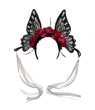 GS Butterfly Dream Velvet Roses Headband Crown Black & Red