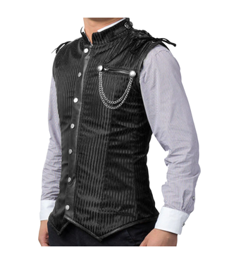 BKA PU Trim Striped Corset Boned Studded Waistcoat Vest