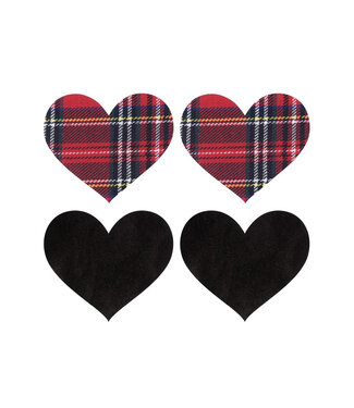 ECN Plaid Schoolgirl Hearts Pasties - Red & Black