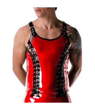 WWB Buckle Straps Double Front Lace Latex Tank Top