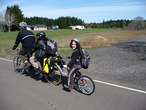 Tandem bike with Burley Piccolo attachment