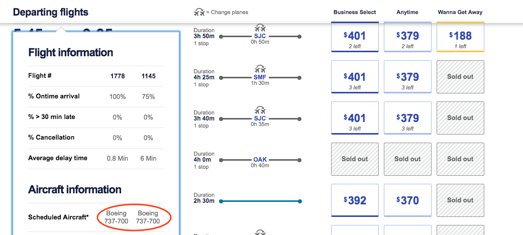 Southwest Airlines aircraft information