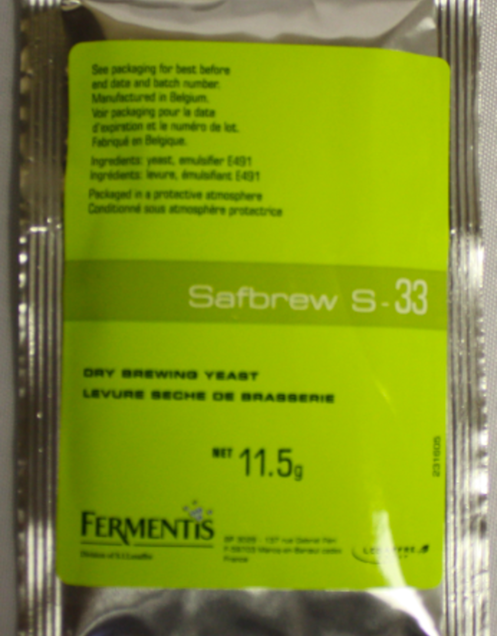 SAFALE S-33 BELGIAN WHEAT DRY BREWING YEAST 11.5 GRAMS