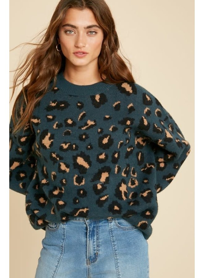 leopard crew neck sweater