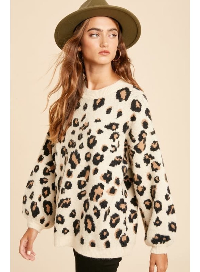 leopard crew neck sweater