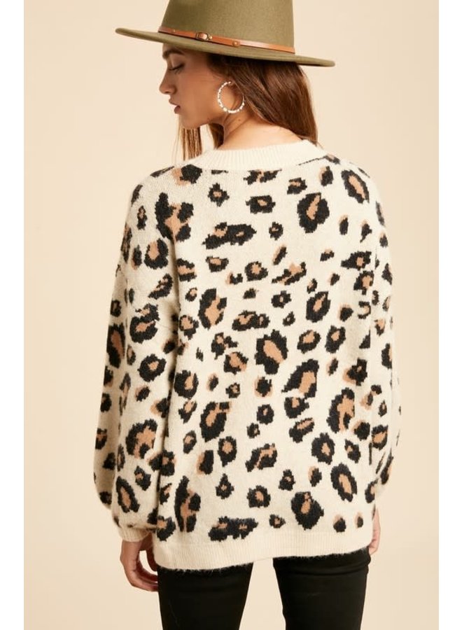 leopard crew neck sweater