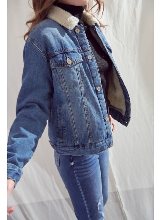 KARLA OVERSIZED DENIM SHERPA JACKET 