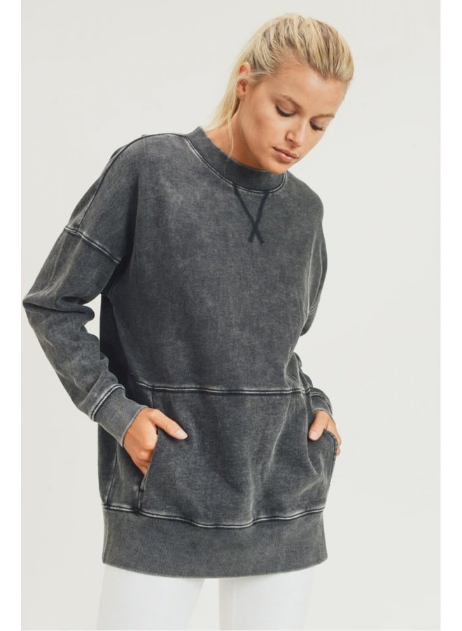 MIKEY MINERAL FLEECE LONGLINE PULLOVER