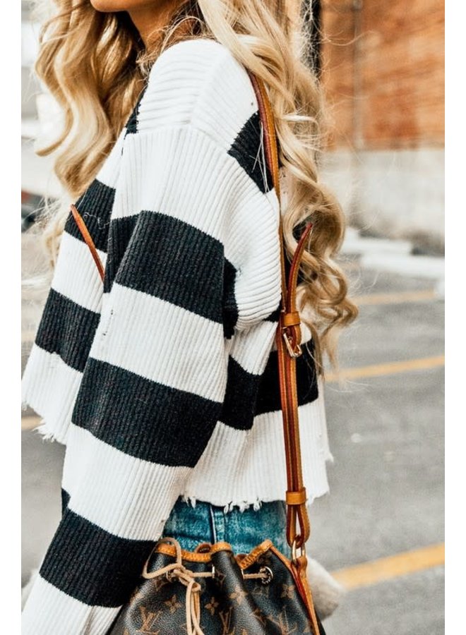 LILY DISTRESSED STRIPED SWEATER
