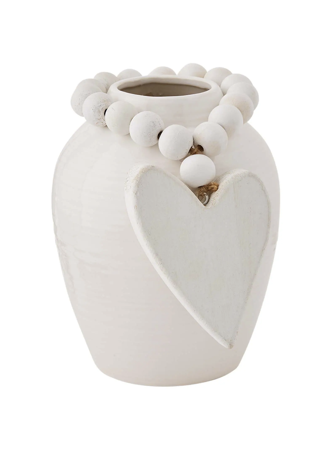 SMALL STONEWARE VASE WITH HEART BEADS