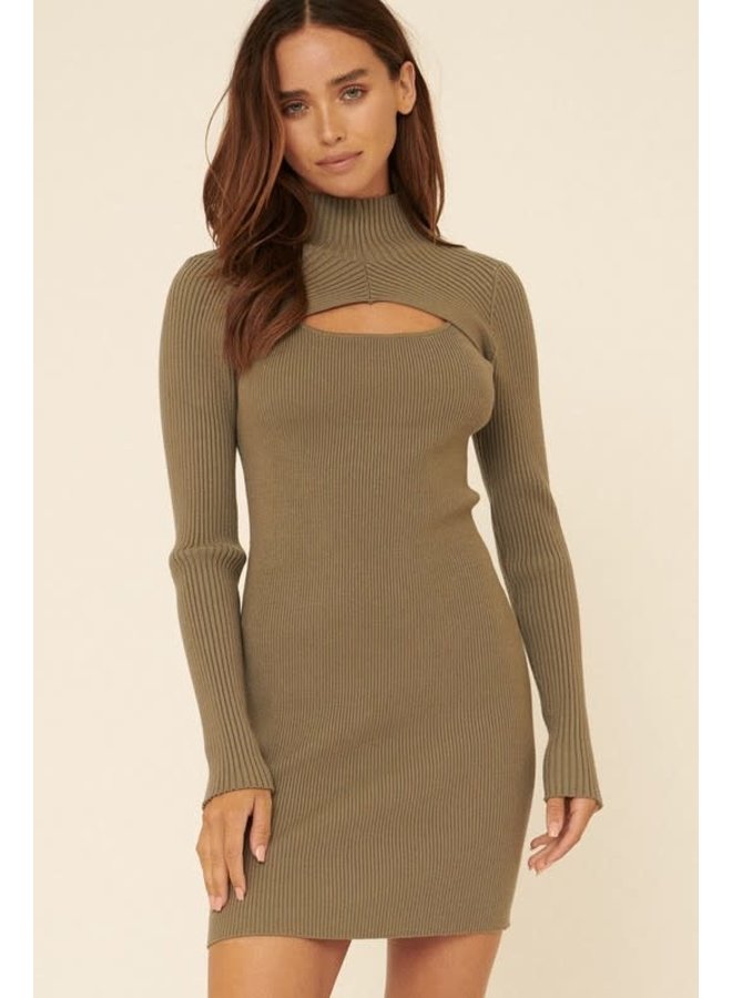LUCY RIBBED KNIT HIGH COLLAR MINI DRESS
